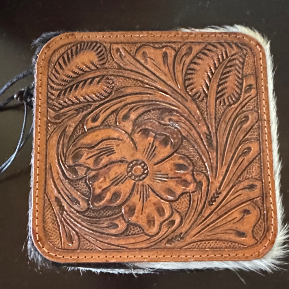 Myra Bag Brown Floral Embossed Leather Wallet